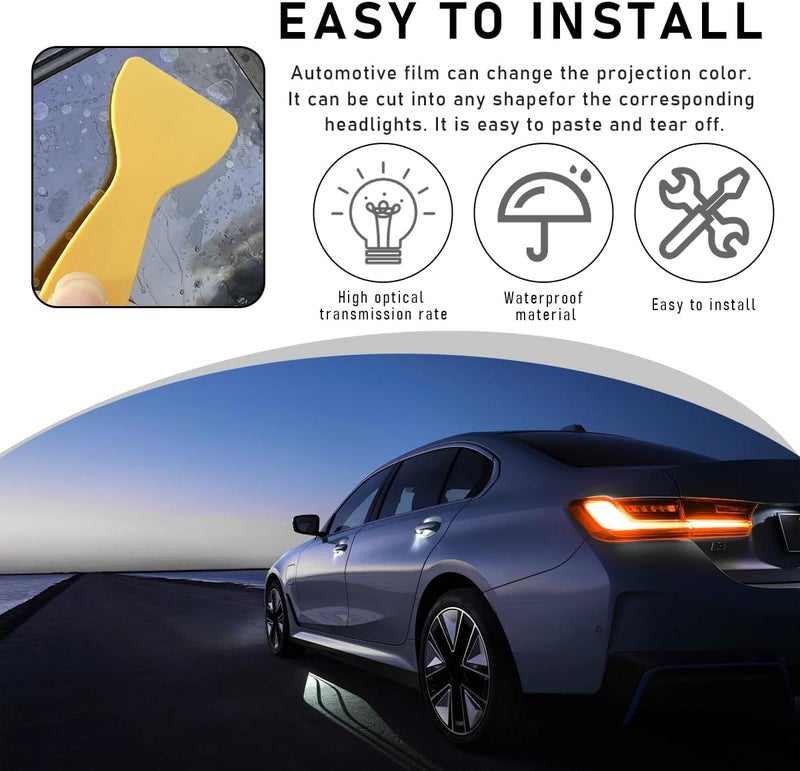 Wevdn Car Light Tint Film, 46.8" × 11.8" Extra-Wide Waterproof Headlight Taillight Tint Wrap Roll, Self Adhesive Film Sticker Sheet for Car Headlight Tail Lights with Squeegee+Cutter (Orange) - Image 5